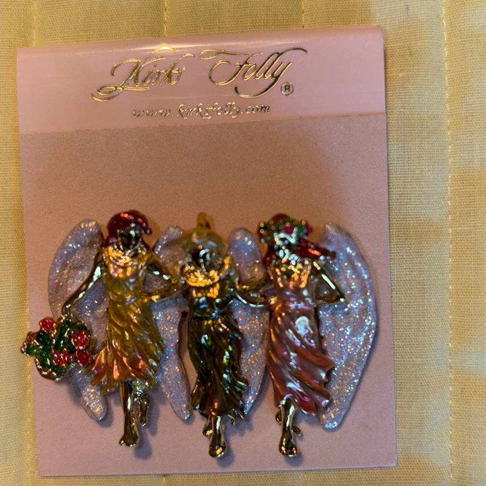 NWOT KIRK’S FOLLY 3 angels w/enamel & glitter gt pin/pendant $55 - Picture 3 of 10